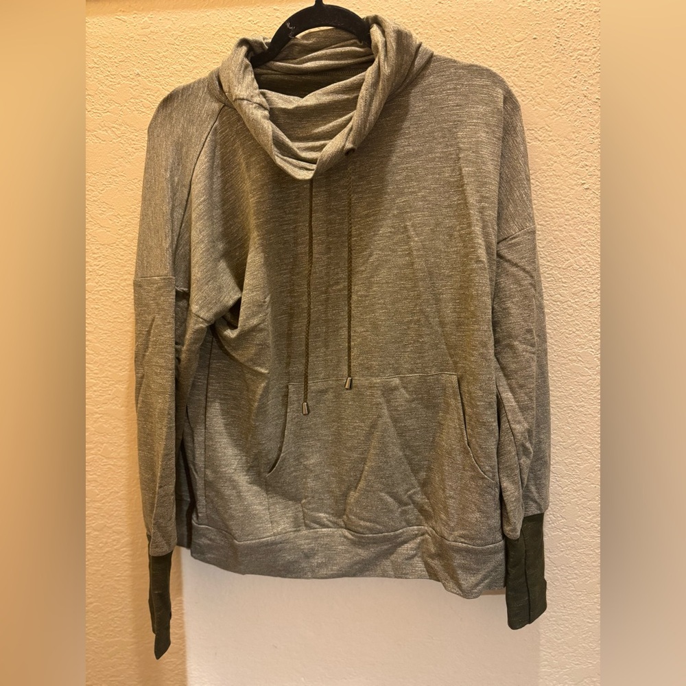 NWT Gray washed cowl neck drawstring pullover thumb hole athletic sweatshirt